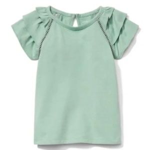 Janie and Jack Sage Green Ruffle Sleeve Top 3-6M